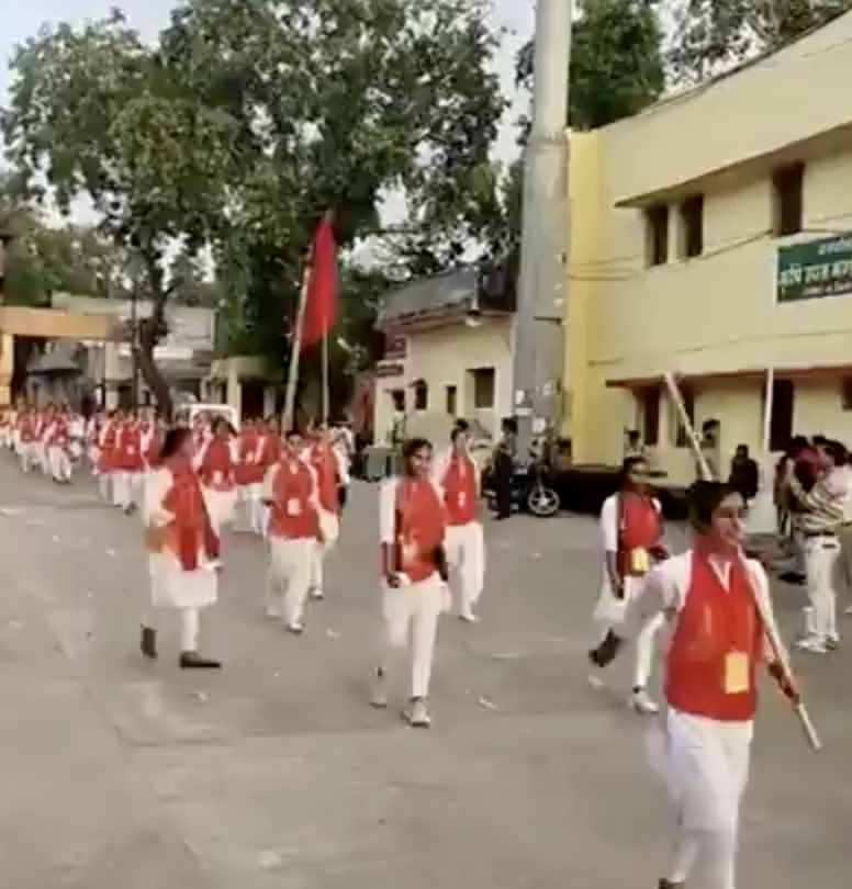 Over 500 Durga Vahini members marched on streets armed with canes and guns in Nagda