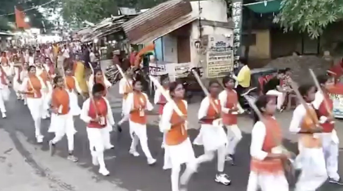 Durga Vahini members marched on streets holding guns and swords in Balod
