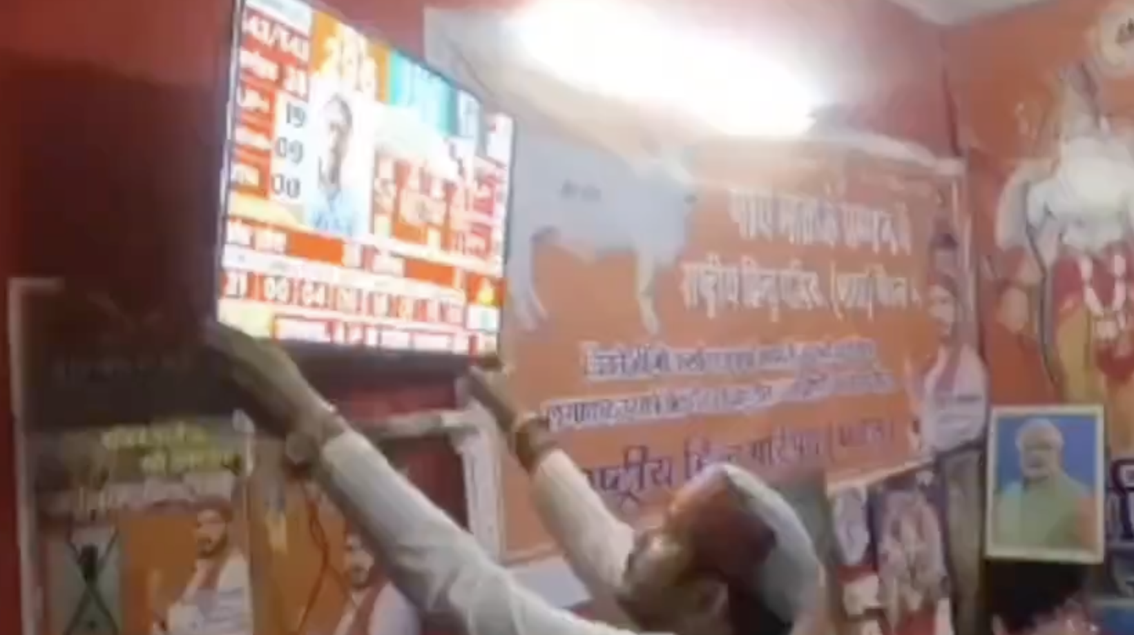 Antarrashtriya Hindu Parishad leader breaks TV over Bhartiya Janata Party failing to secure majority on its own in Agra