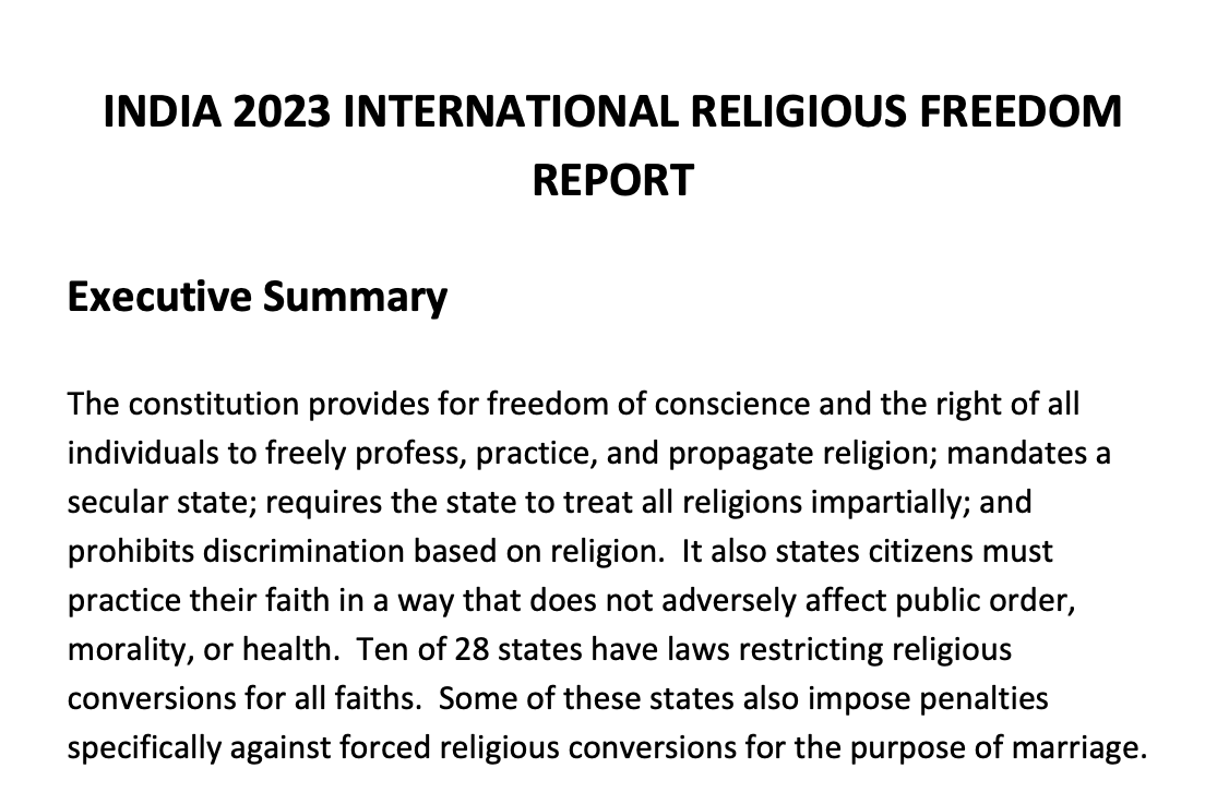 2023 Report on International Religious Freedom— India (US Department of State)