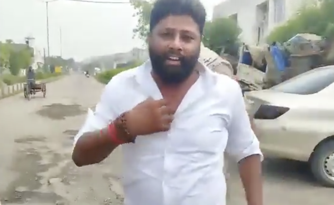 Gau Raksha Dal leader Vishal Thakur assaulted a Muslim man for allegedly selling beef