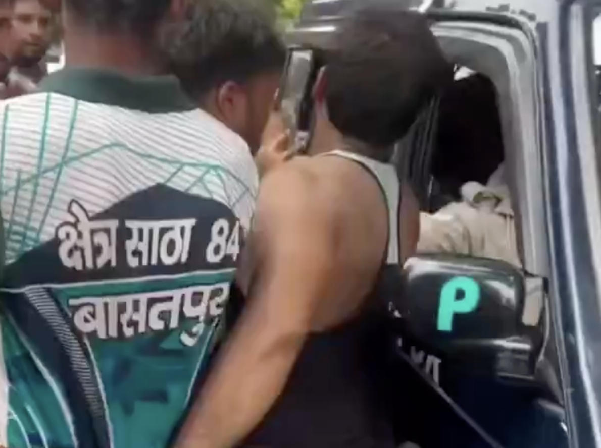 Hindu pilgrims (Kanwariyas) pelt stones at an Islamic seminary over spitting allegations