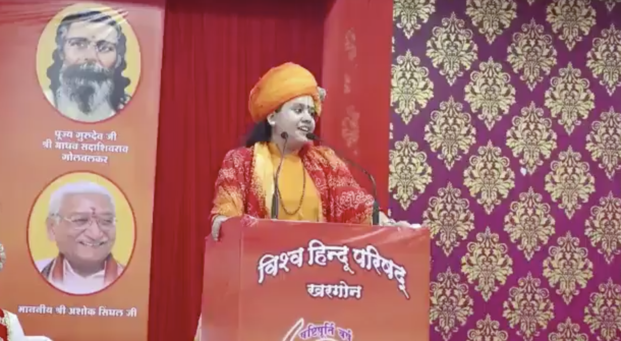 At the Vishwa Hindu Parishad-Bajrang Dal event, religious preacher Sadhvi Saraswati delivers dangerous speech