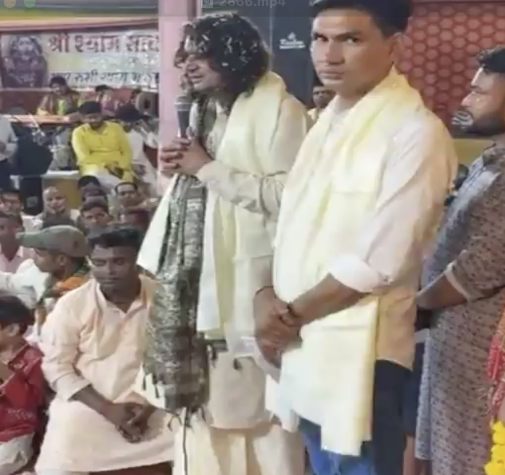 BJP legislators Balmukund Acharya while indulging in anti-Muslim dog whistling calls on Hindus to keep weapons in Jaipur