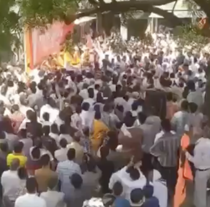 Hindu nationalists chant hateful slogans at a protest against allocation of land to a madrasa