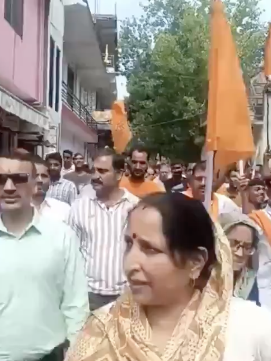 Hindu far-right supporters raised anti-Muslim slogans at a protest rallt in Kunihar