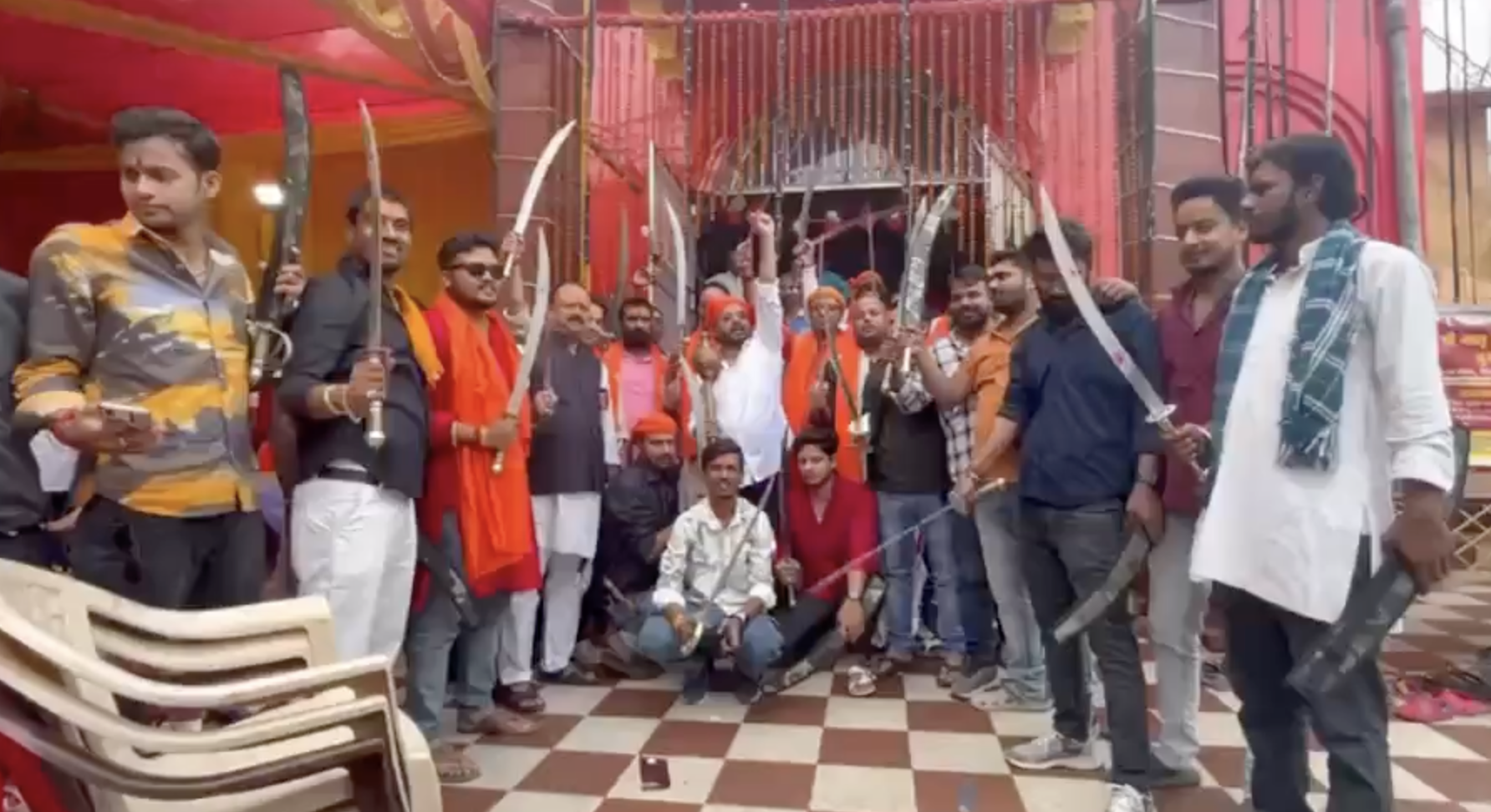 VHP-Bajrang dal members chant threats at shastra pujan event, brandishing swords
