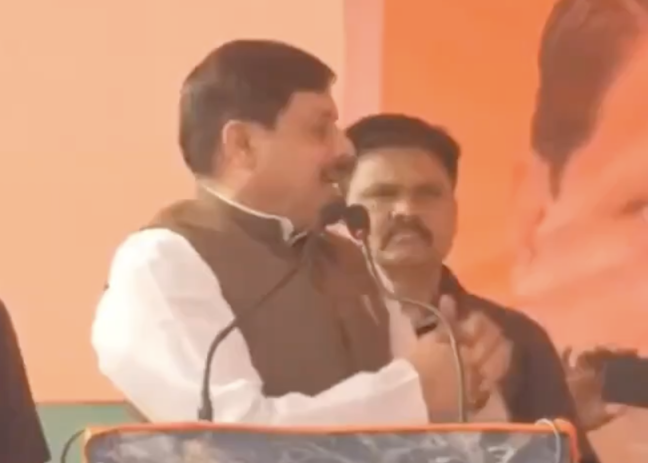 Madhya Pradesh Chief Minister Mohan Yadav fear mongers against Muslims at an election rally in Garhwa