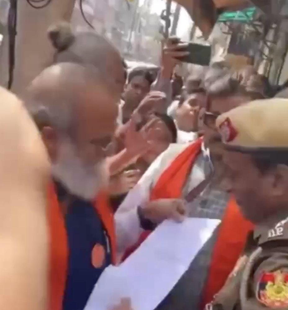 BJP Leader Jai Bhagwan Goyal Leads Protest Against Mosque Construction, Blocked by Police