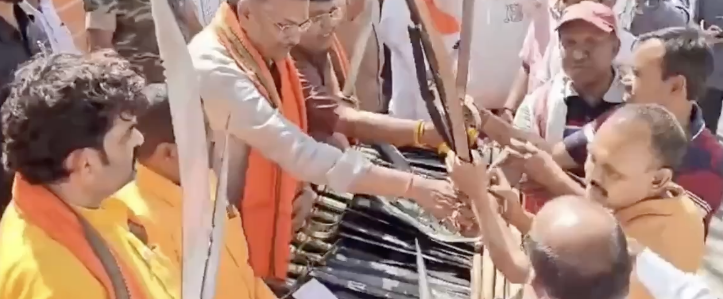BJP MP Manish Jaiswal Distributes Swords and Lathis for Ram Navami Celebrations