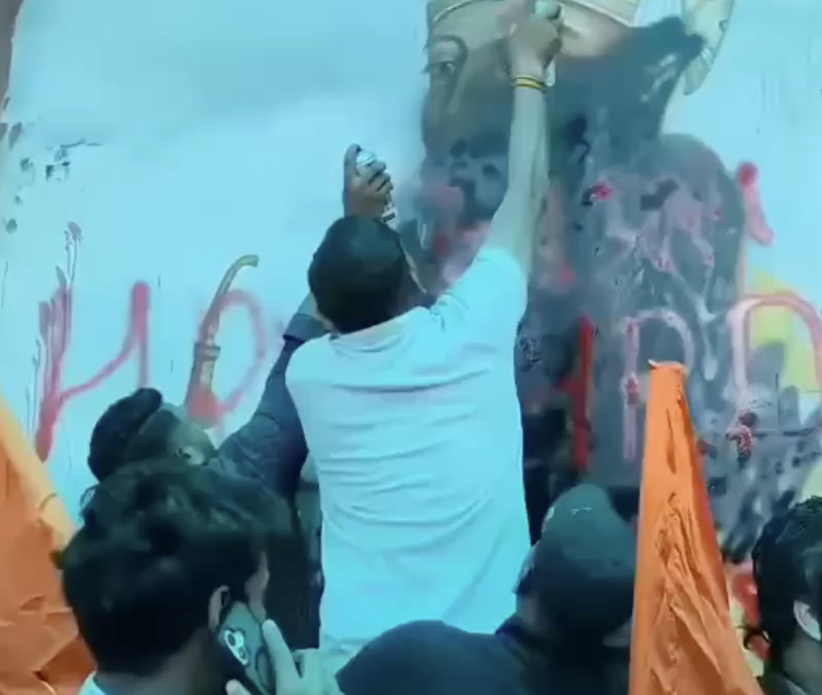 Hindu Raksha Dal Members Deface Bahadur Shah Zafar Mural