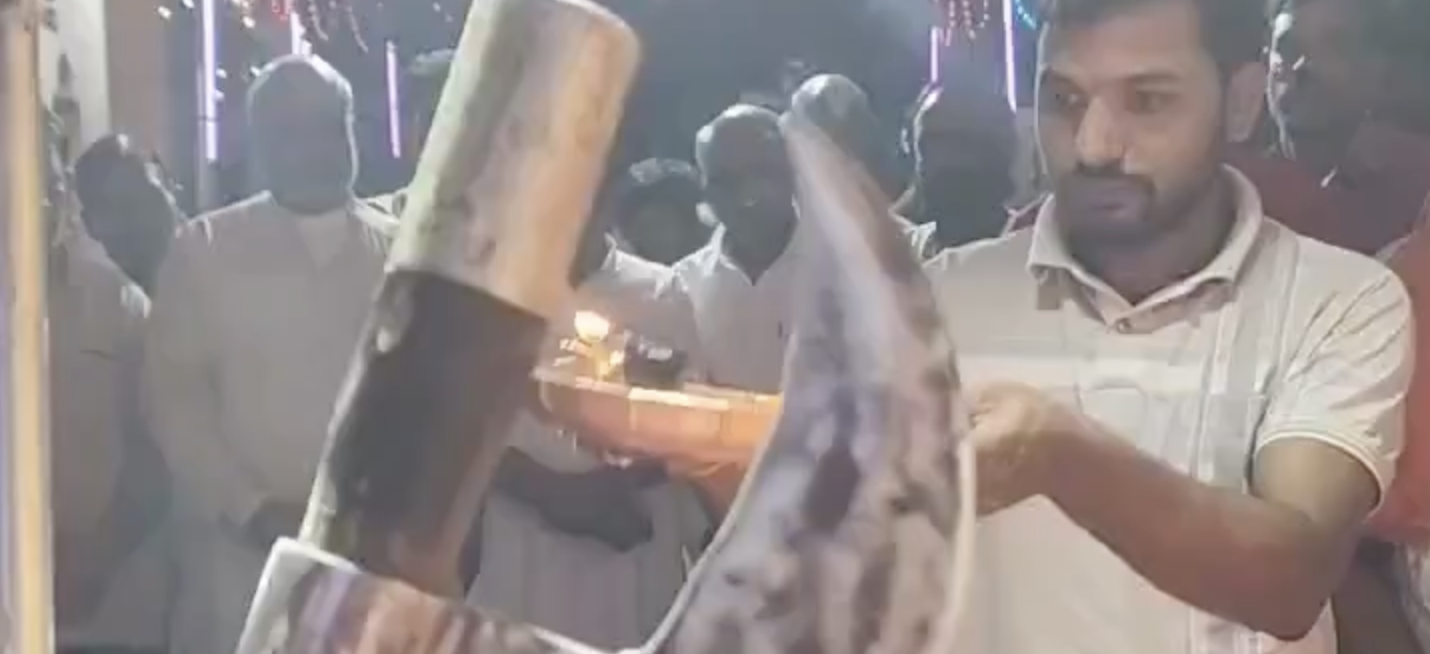 In Adegaon, VHP and allied groups hold Shastra Pujan with children worshipping swords