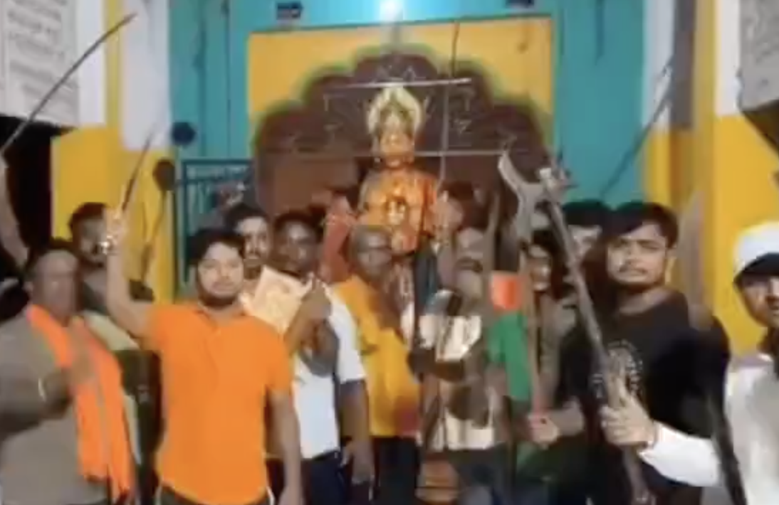 In Binjharpur, AHP–Rashtriya Bajrang Dal hold Vijay Dashami Shastra Pujan with weapons