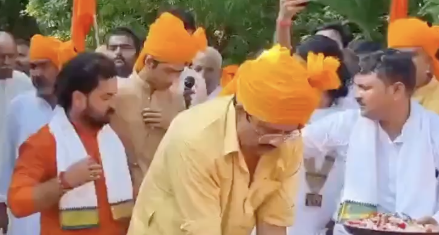 In Kunda, Raja Bhaiya stages Shastra Puja displaying hundreds of guns