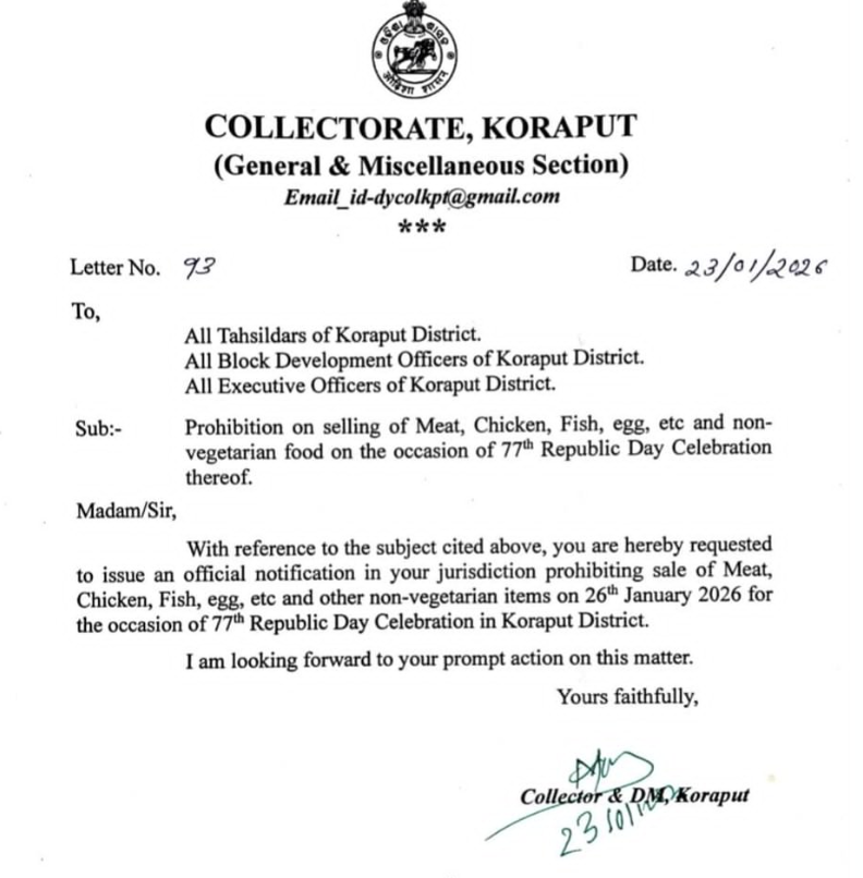 Odisha: Koraput district bans meat sale on Republic Day (Scroll)